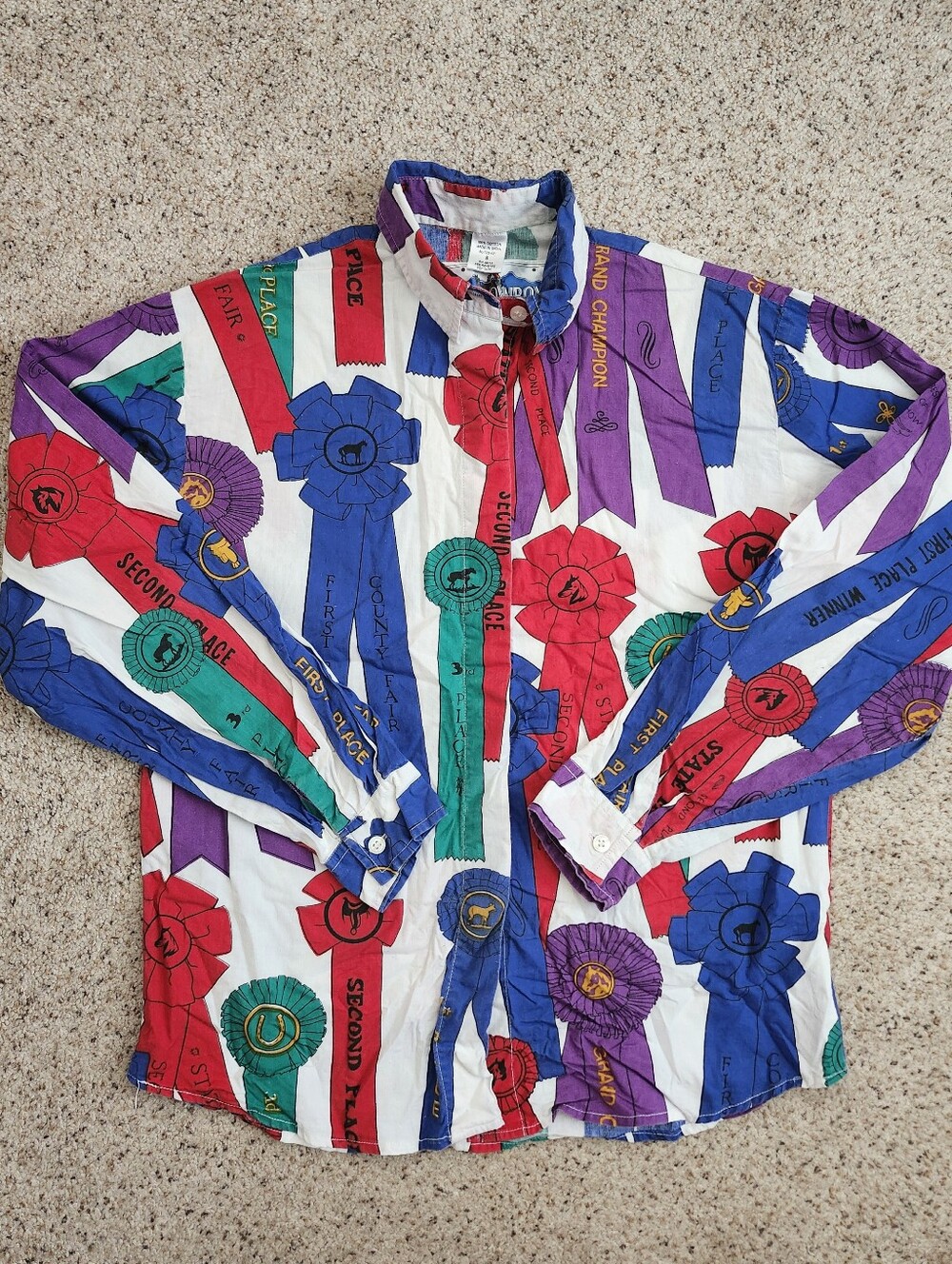 Vintage Western Fair Ribbon Button Down Long Sleeve